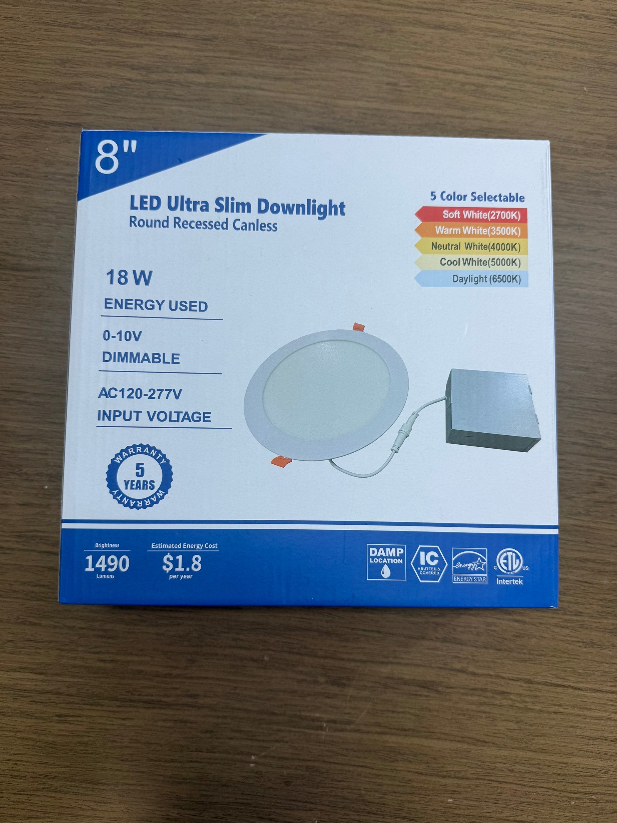 LED Canless Recessed Ultra Slim Downlights Round/8" /18W /5 CCT Tunable (27K/35K/40K/50K/65K)