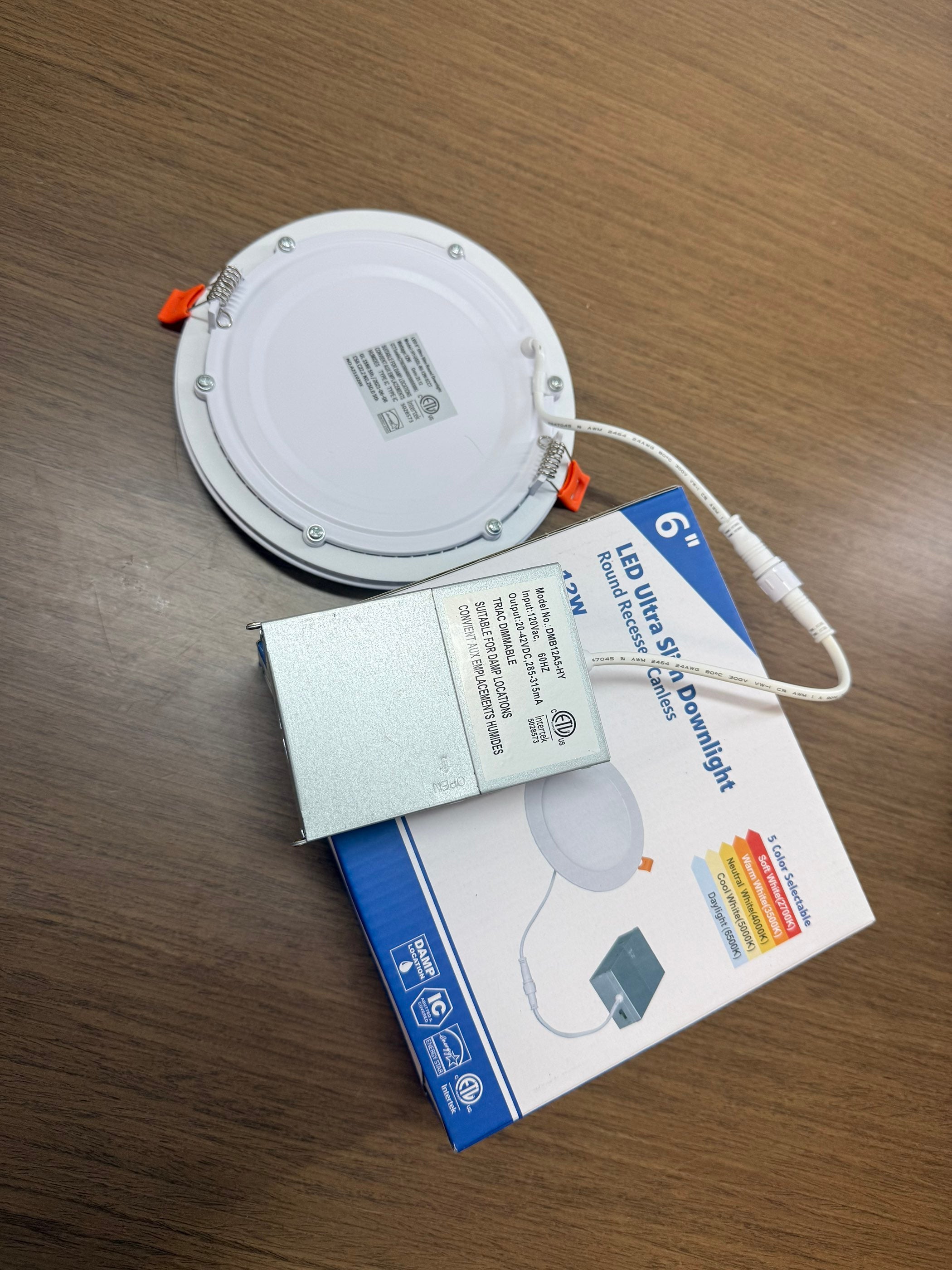 LED Canless Recessed Ultra Slim Downlights Round/6" /12W /5 CCT Tunable (27K/35K/40K/50K/65K)/ 1000LM