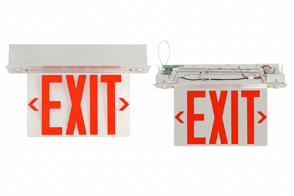 LED Emergency Lights Edge Lit Exit Sign See Through Clear Lens/ Univerasl Mount/ 120-277V/ New York City Approved 8" Letters