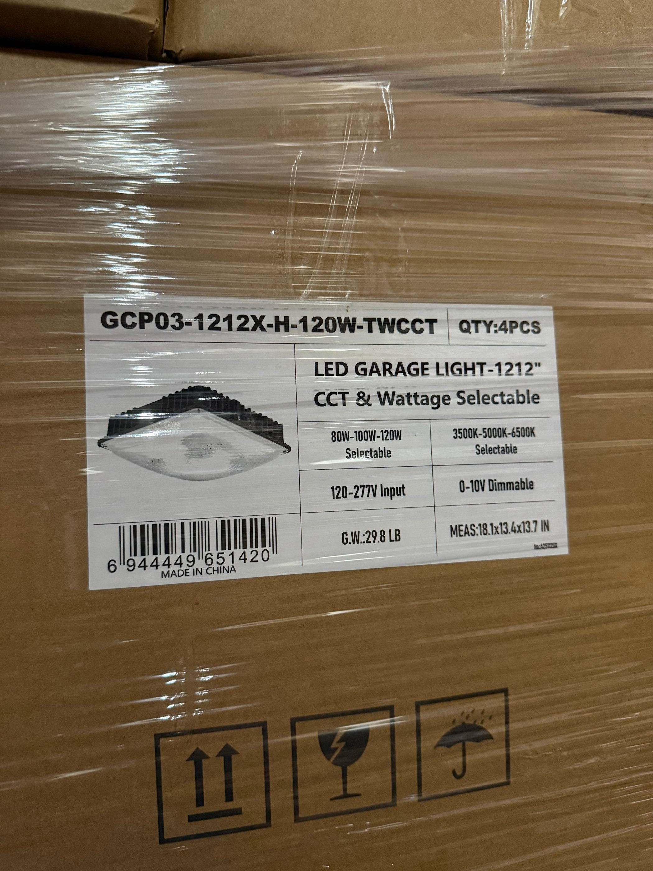 LED Garage Canopy 120-100-80W Selectable/ 3500-5000-6500K Selectable/120-277V/ WIth Sensor Base