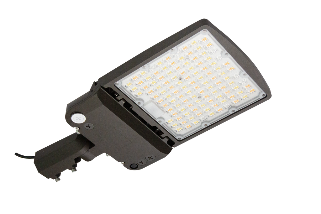 LED Area/Shoebox Light AL03 Series/150-100-70W Selectable/ 3000-4000-5000K Selectable /120-277V/ Type III-Type IV-Type V Selectable/ Photocell Pre-Installed/ DLC Premium