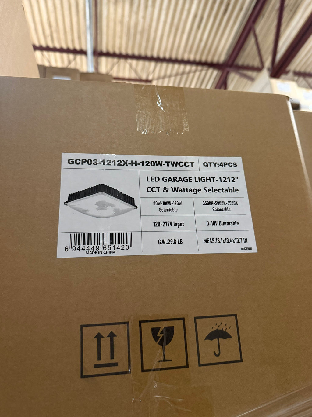 LED Garage Canopy 120-100-80W Selectable/ 3500-5000-6500K Selectable/120-277V/ WIth Sensor Base