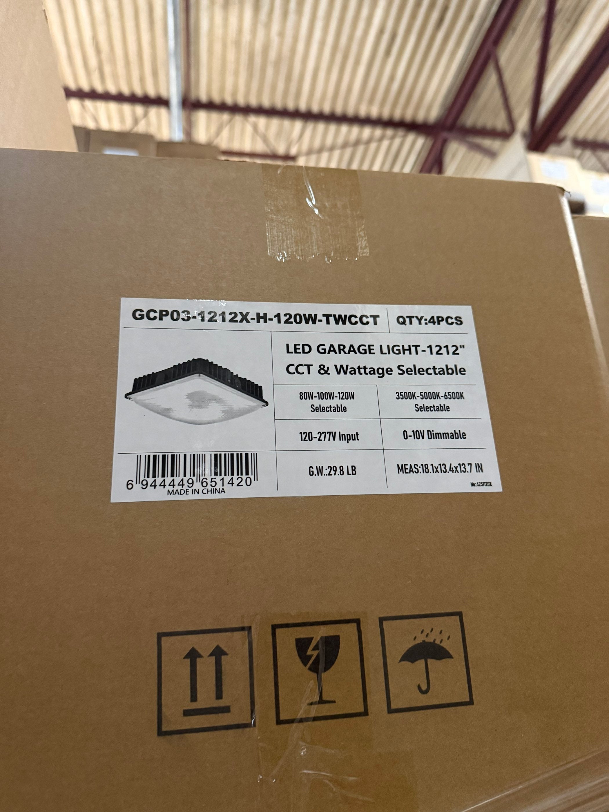 LED Garage Canopy 120-100-80W Selectable/ 3500-5000-6500K Selectable/120-277V/ WIth Sensor Base