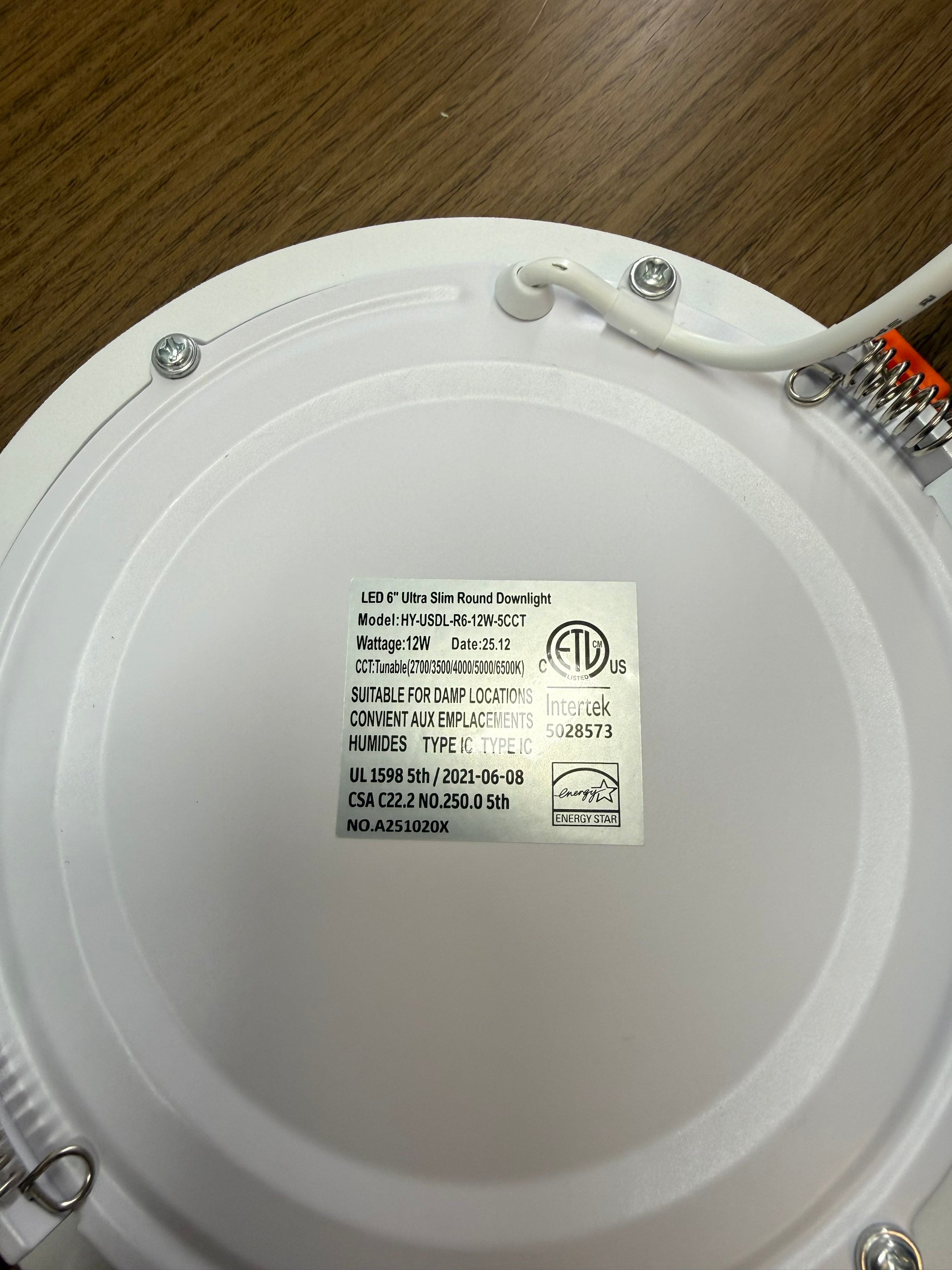 LED Canless Recessed Ultra Slim Downlights Round/6" /12W /5 CCT Tunable (27K/35K/40K/50K/65K)/ 1000LM