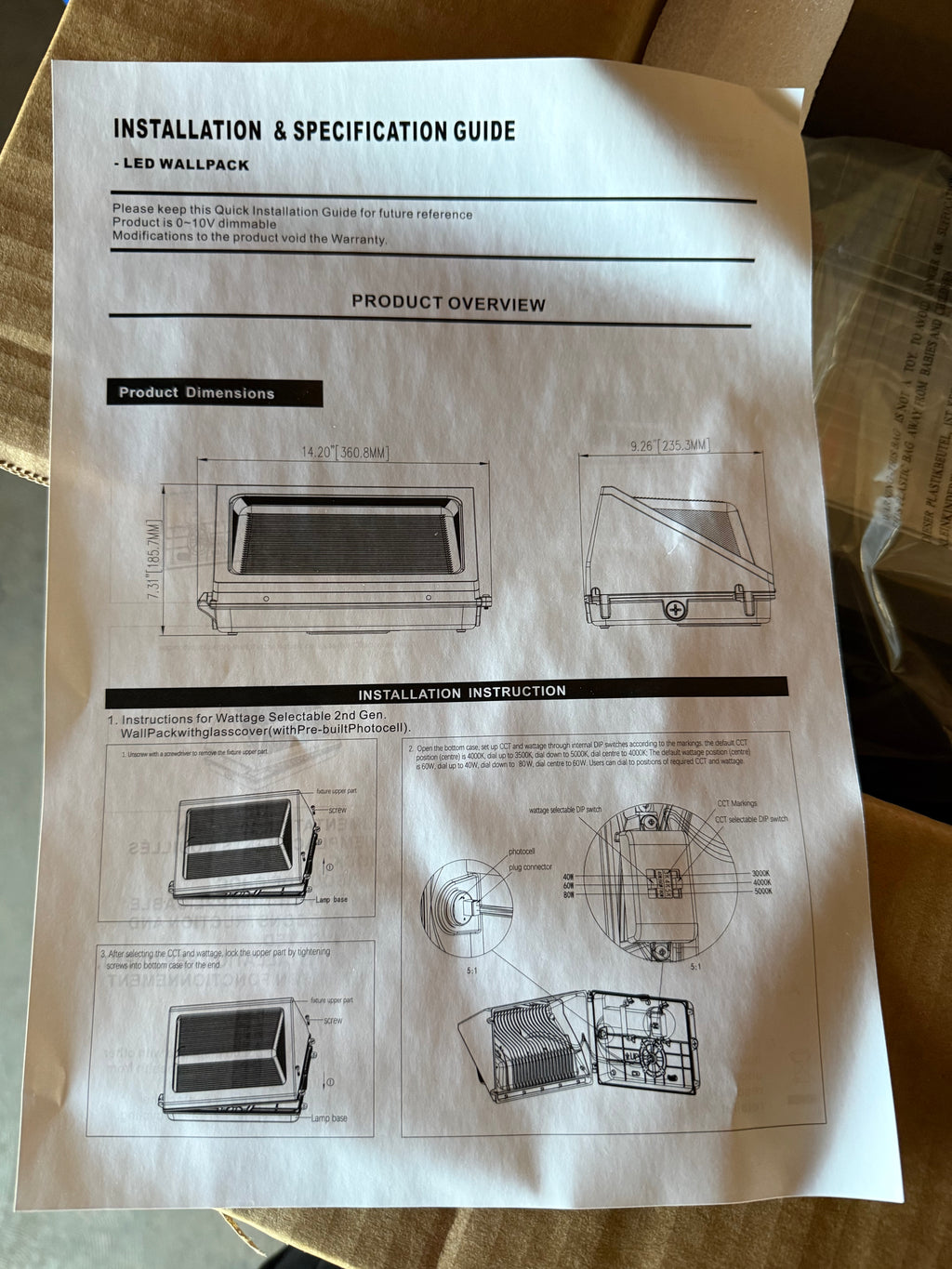LED Wall Pack 120W WP-120W-H-3W3CCT Photocell Included
