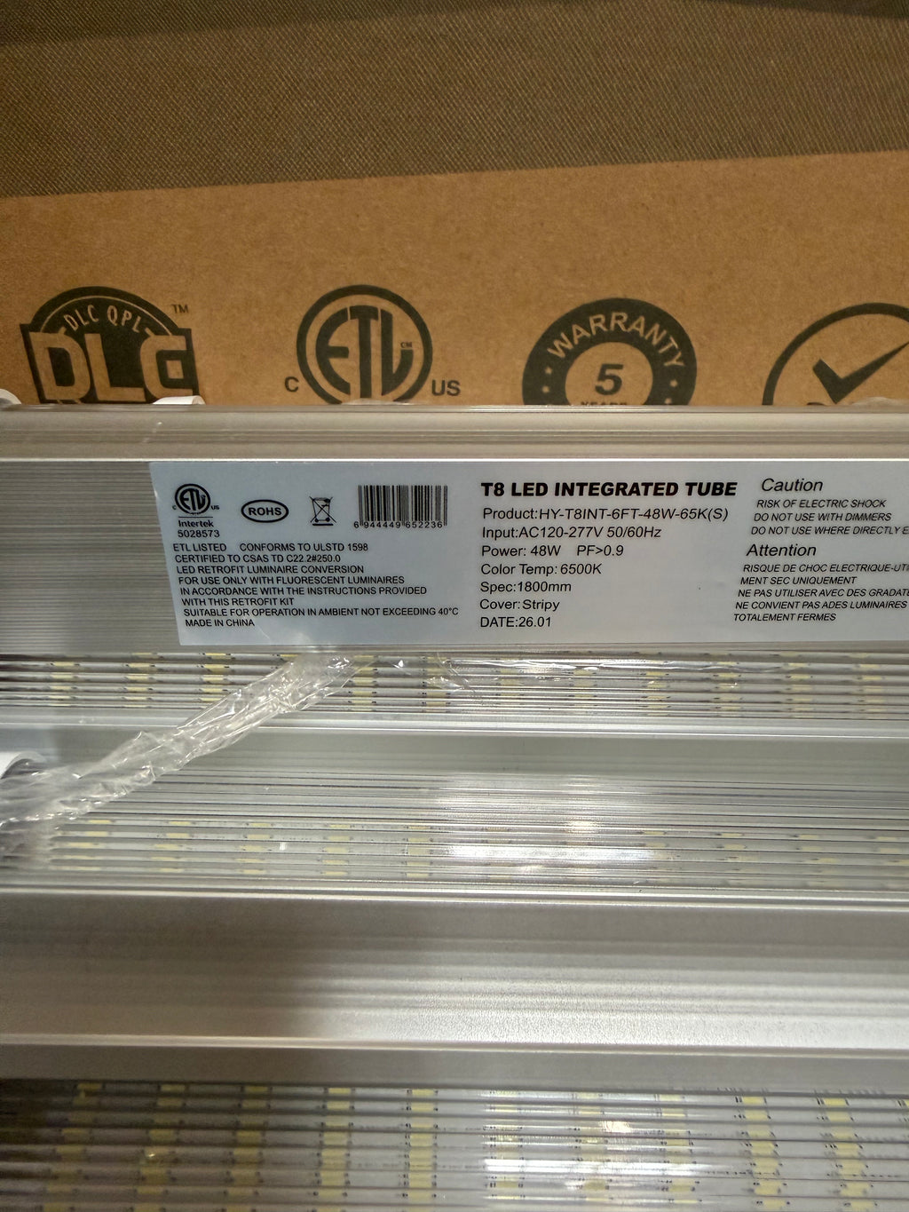 LED Integrated Tube Double LED Strip/6FT/ 48W/ 6500K/ Strip Cover/ T8INT-6FT-48W-65K(S)
