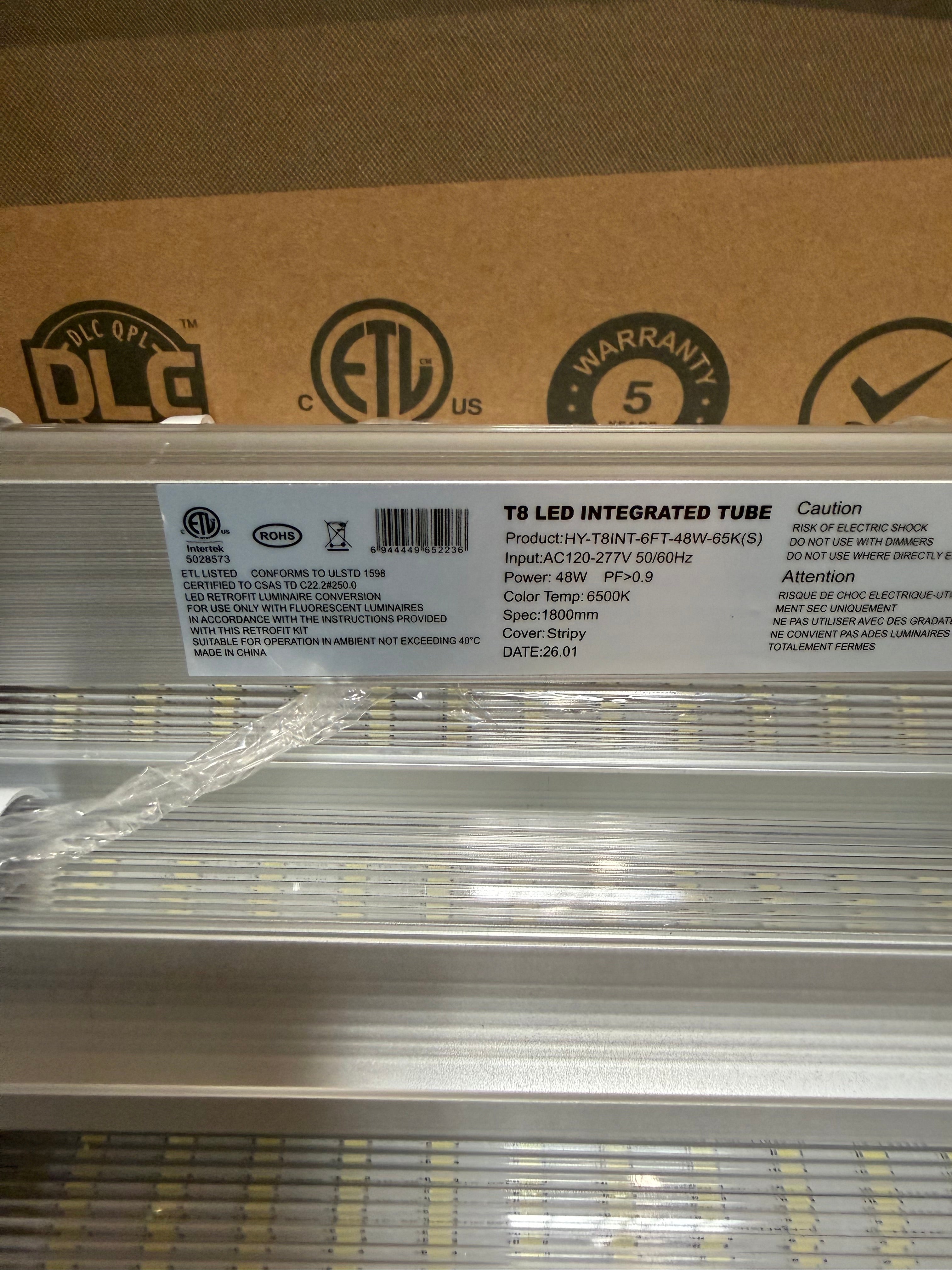 LED Integrated Tube Double LED Strip/6FT/ 48W/ 6500K/ Strip Cover/ T8INT-6FT-48W-65K(S)