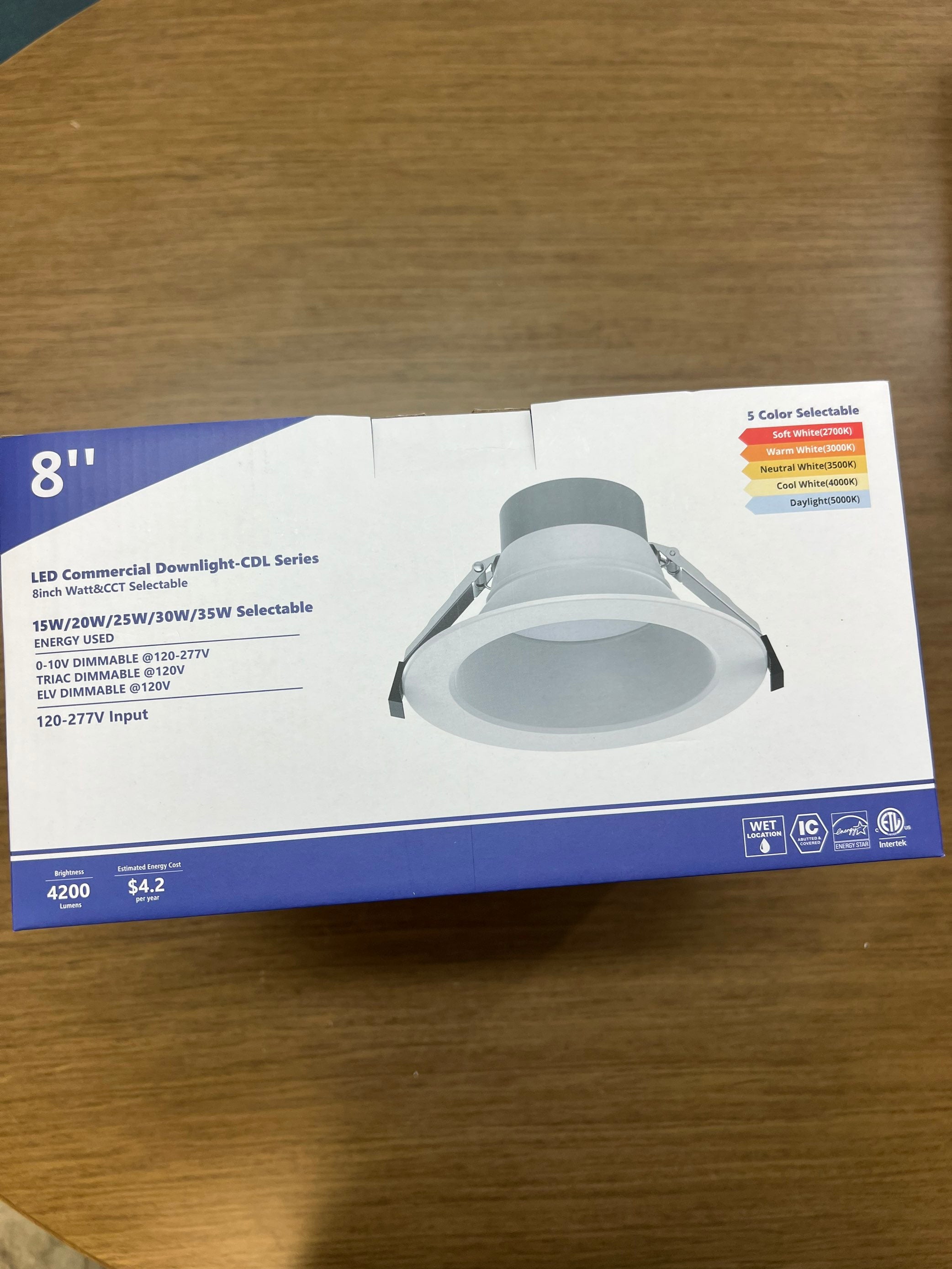 LED Commercial Downlight-CDL Series 8"/ 15W-20W-25W-30W-35W Selectable/ 2700-3000-3500-4000-5000K/ 4200LM
