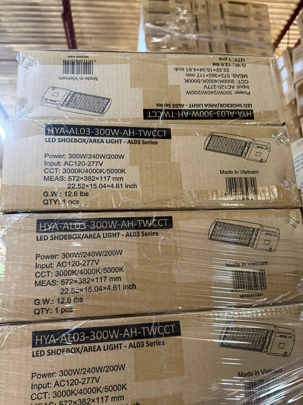 LED Area/Shoebox Light AL03 Series/300W-240W-200W Selectable/ 3000-4000-5000K Selectable /120-277V/ Type III-Type IV-Type V Selectable/ Photocell Pre-Installed/ DLC Premium