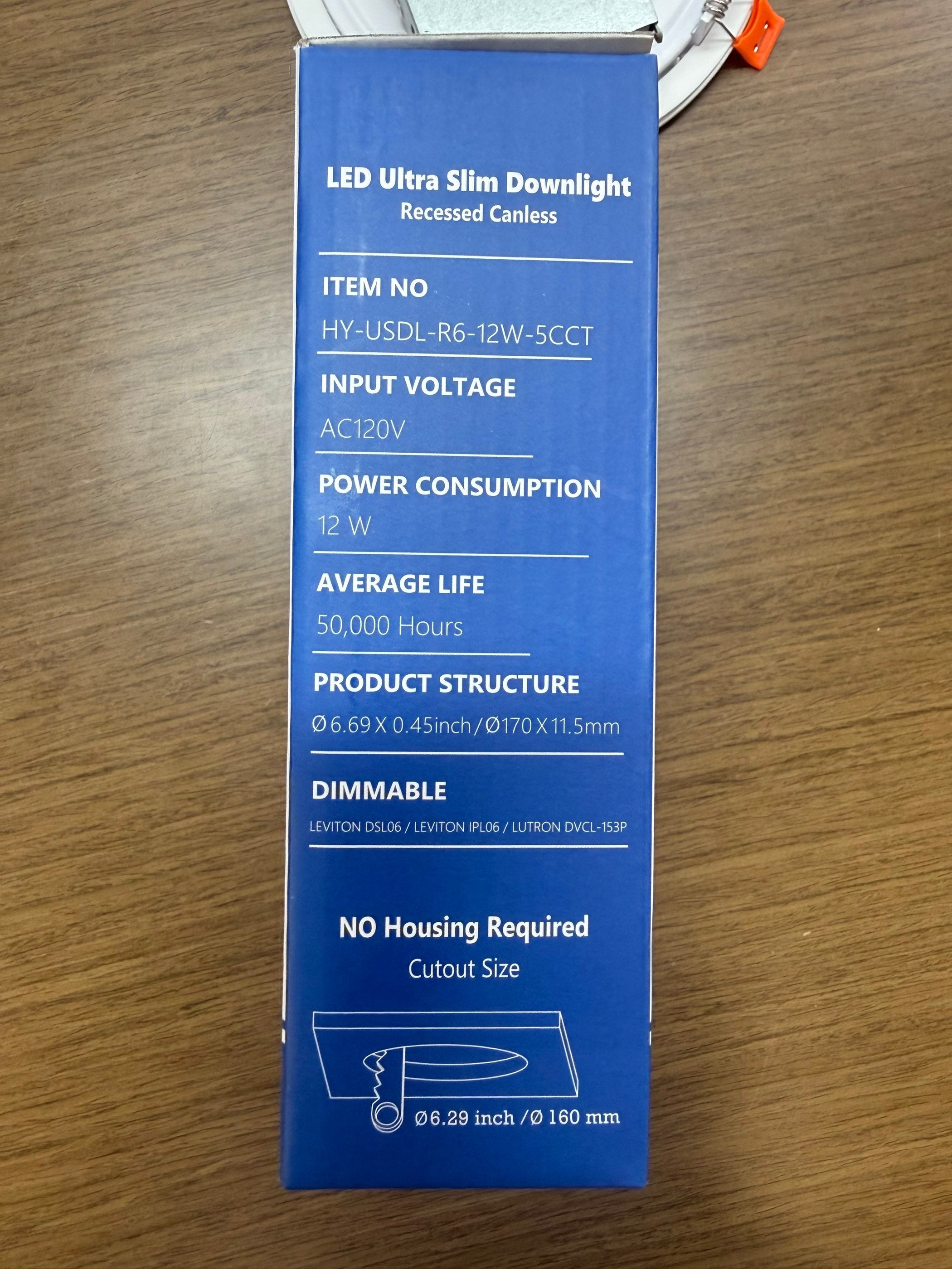 LED Canless Recessed Ultra Slim Downlights Round/6" /12W /5 CCT Tunable (27K/35K/40K/50K/65K)/ 1000LM