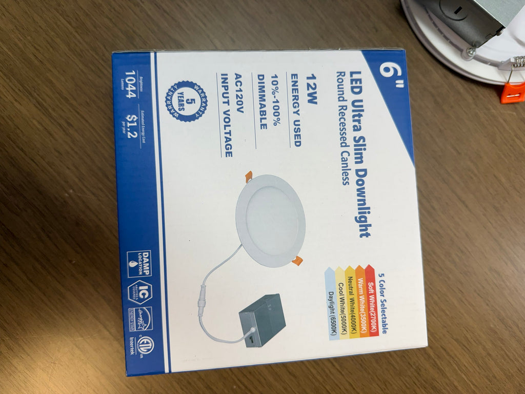 LED Canless Recessed Ultra Slim Downlights Round/6" /12W /5 CCT Tunable (27K/35K/40K/50K/65K)/ 1000LM