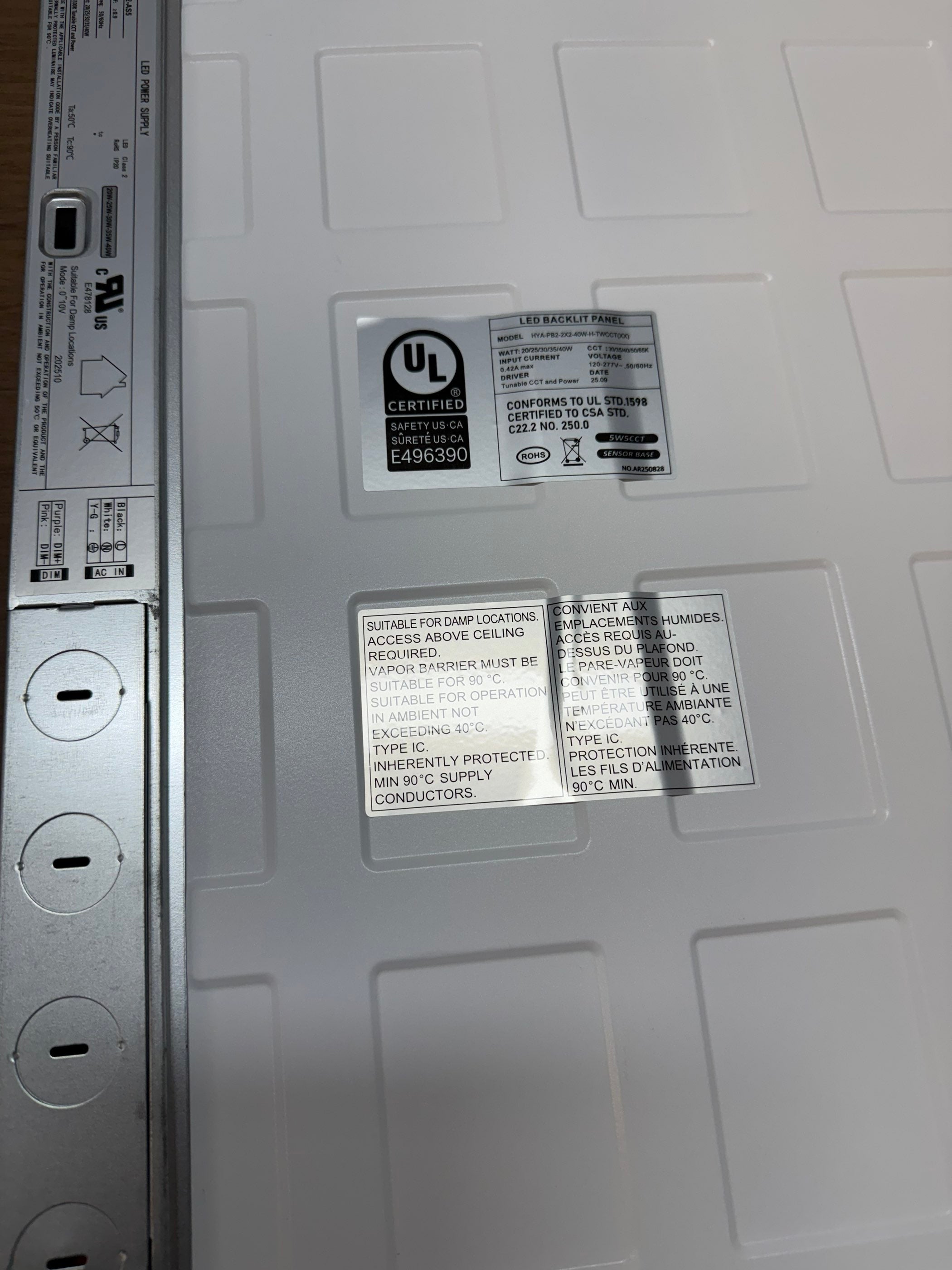 LED Panel Backlit 2x2/PB2-40W-H-TWCCT(XX) Sensor Base