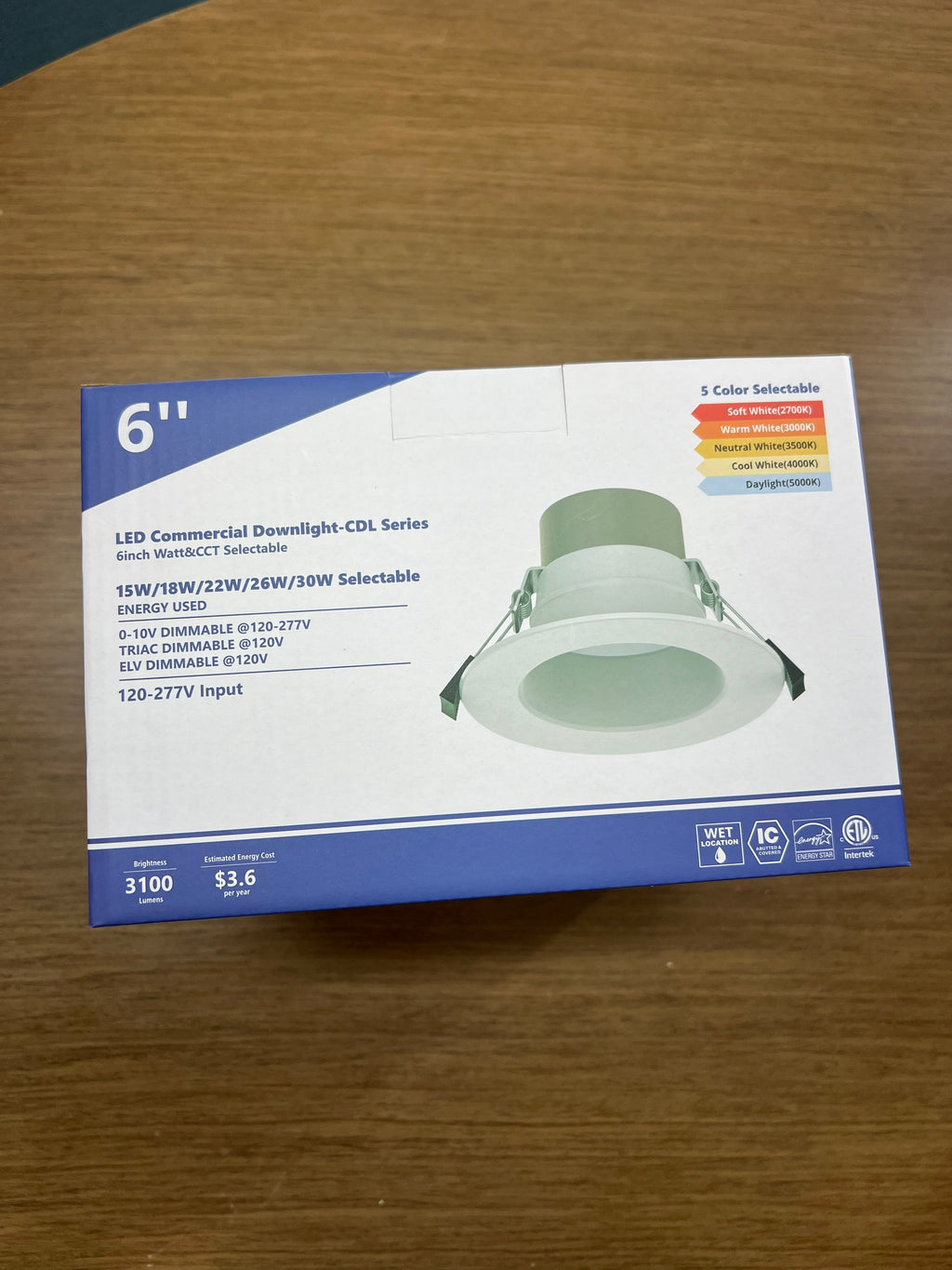 LED Commercial Downlight-CDL Series 6"/ 15W-18W-22W-26W-30W Selectable/ 2700-3000-3500-4000-5000K/ 3100LM