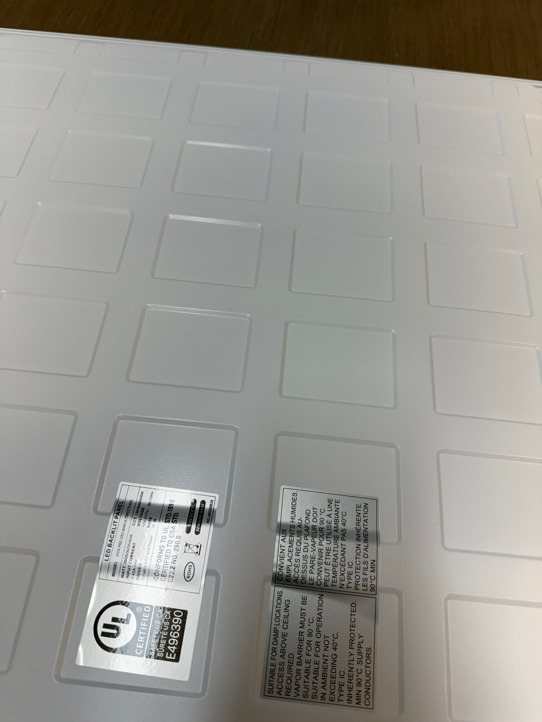LED Panel Backlit 2x2/PB2-40W-H-TWCCT(XX) Sensor Base