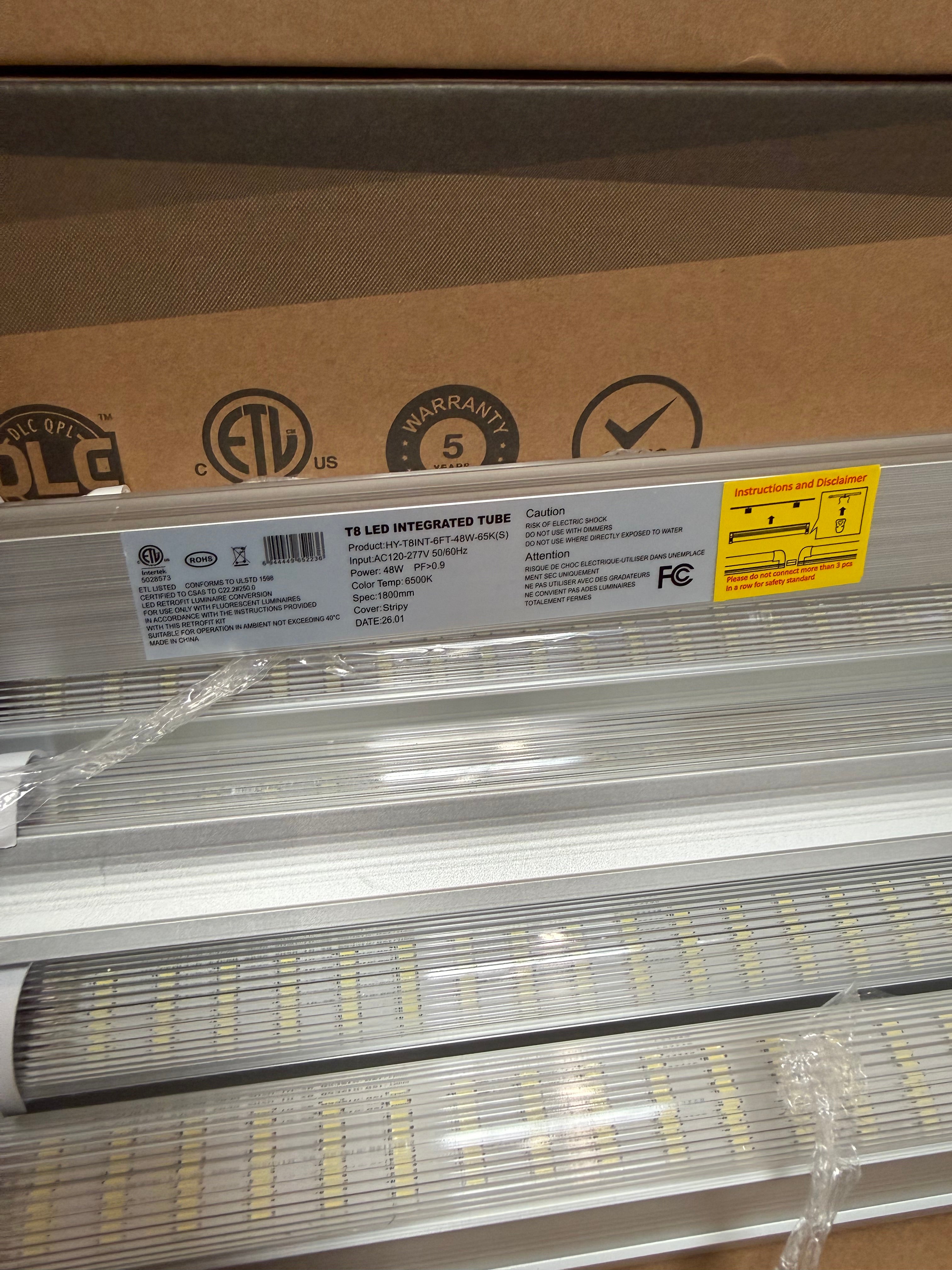 LED Integrated Tube Double LED Strip/6FT/ 48W/ 6500K/ Strip Cover/ T8INT-6FT-48W-65K(S)