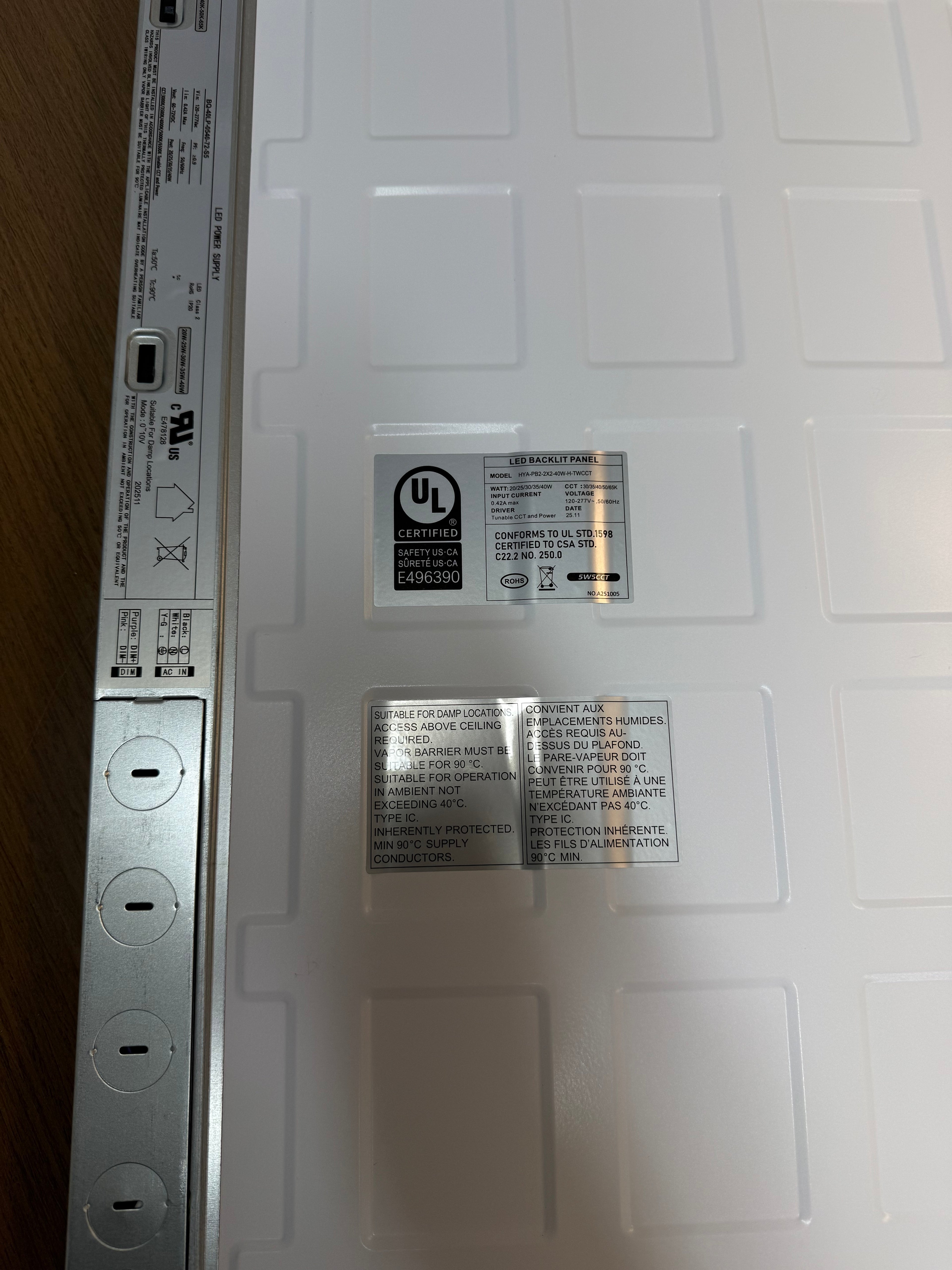 LED Panel Backlit 2x2/40W PB2-2X2-40W-H-TWCCT