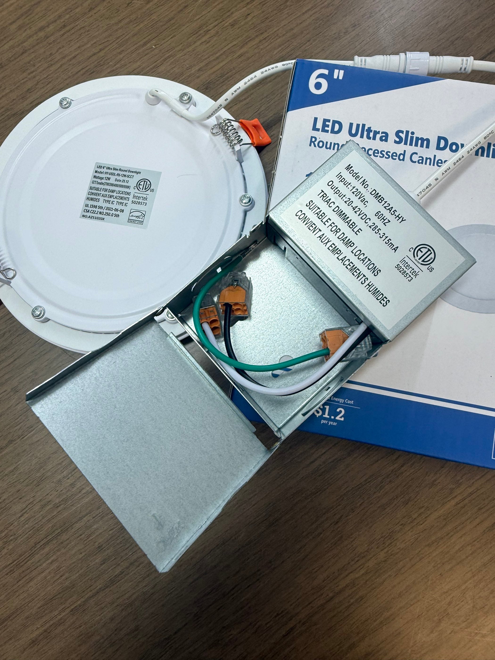 LED Canless Recessed Ultra Slim Downlights Round/6" /12W /5 CCT Tunable (27K/35K/40K/50K/65K)/ 1000LM