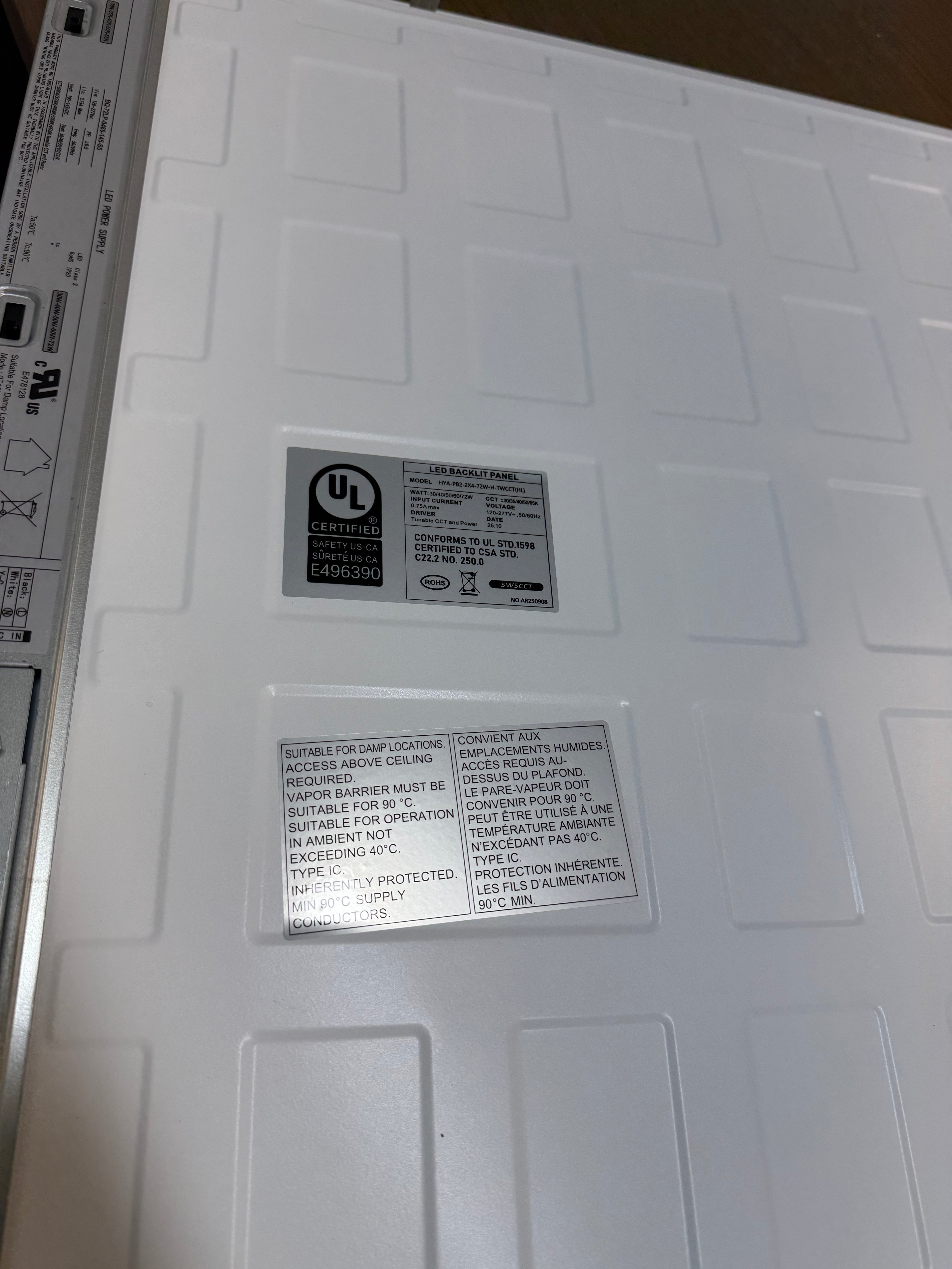 LED Panel Backlit 2x4/ 72W PB2-2X4-72W-H-TWCCT(HL)