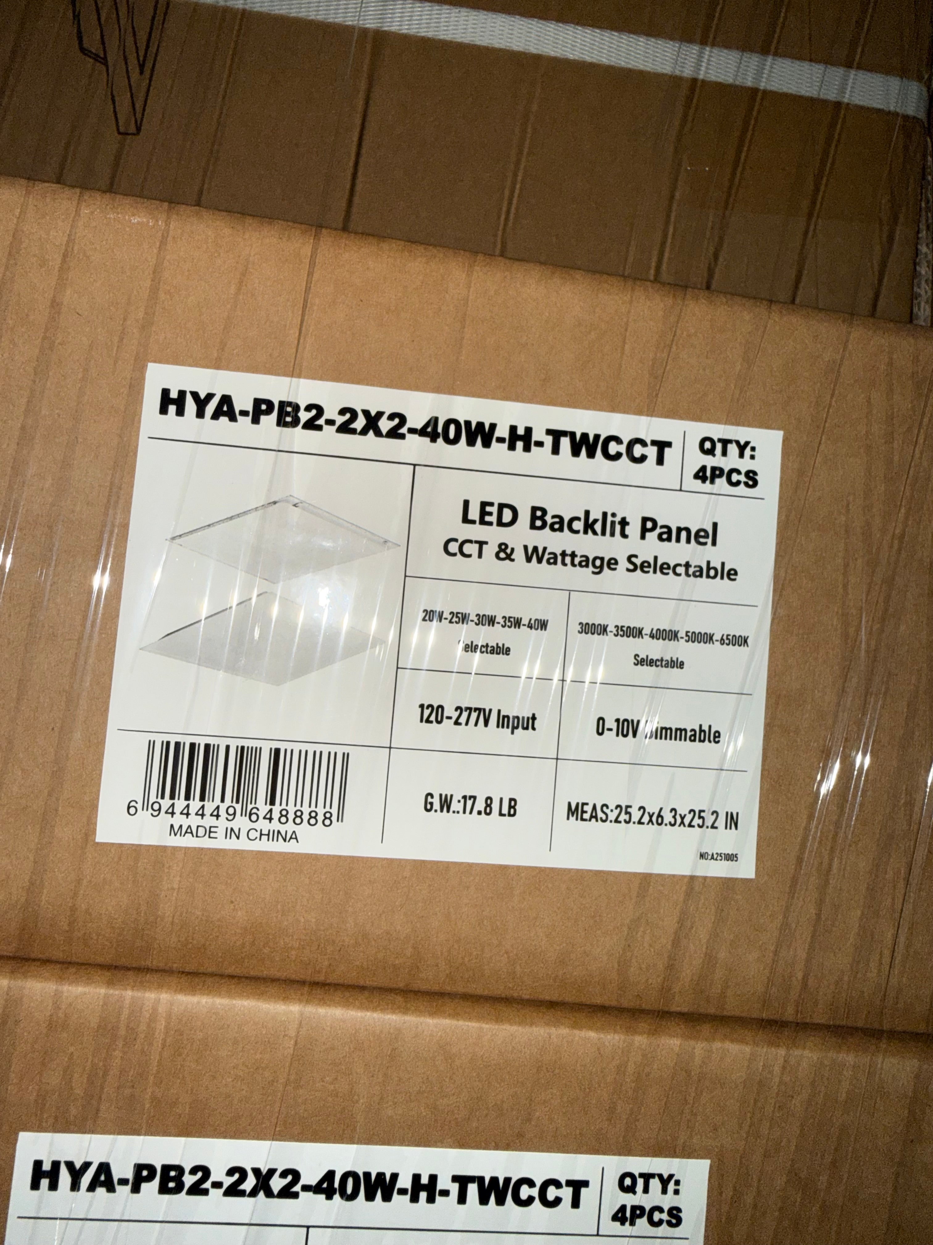 LED Panel Backlit 2x2/40W PB2-2X2-40W-H-TWCCT
