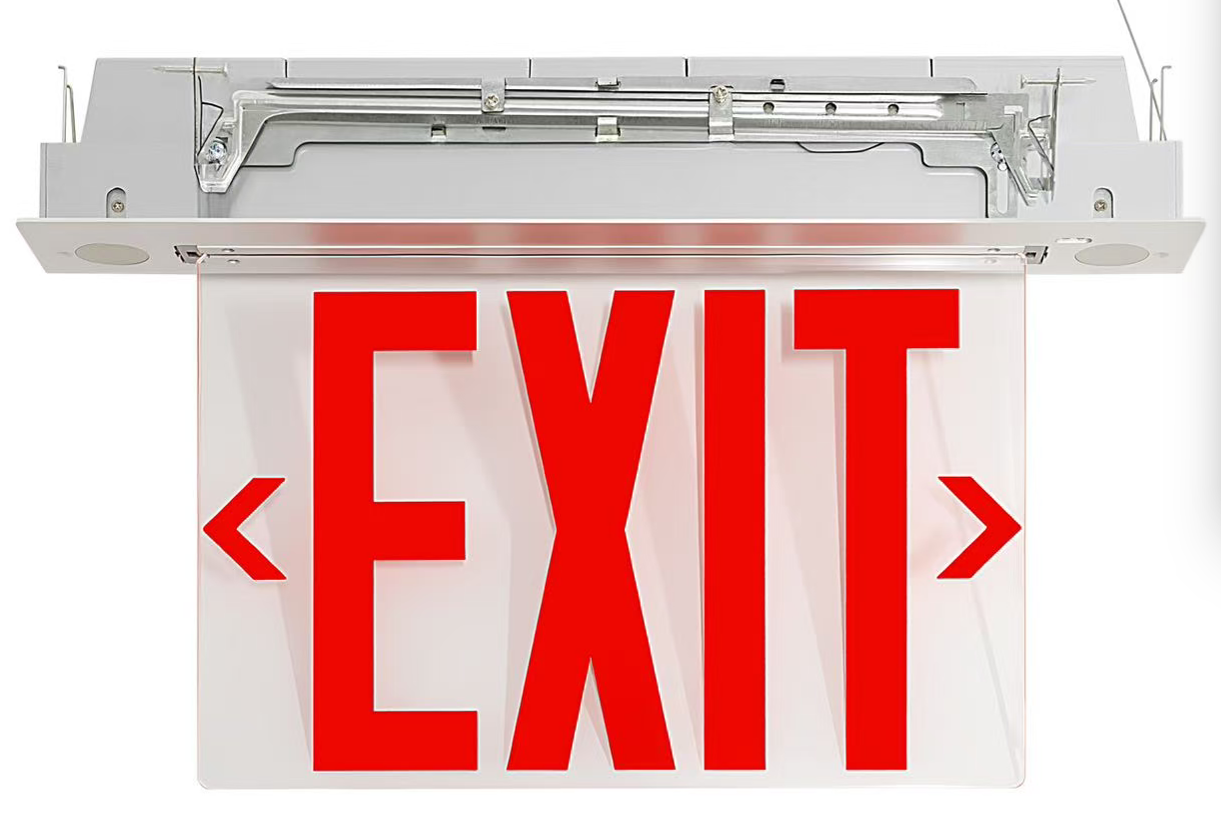 LED Emergency Lights Edge Lit Exit Sign See Through Clear Lens/ Univerasl Mount/ 120-277V/ New York City Approved 8" Letters