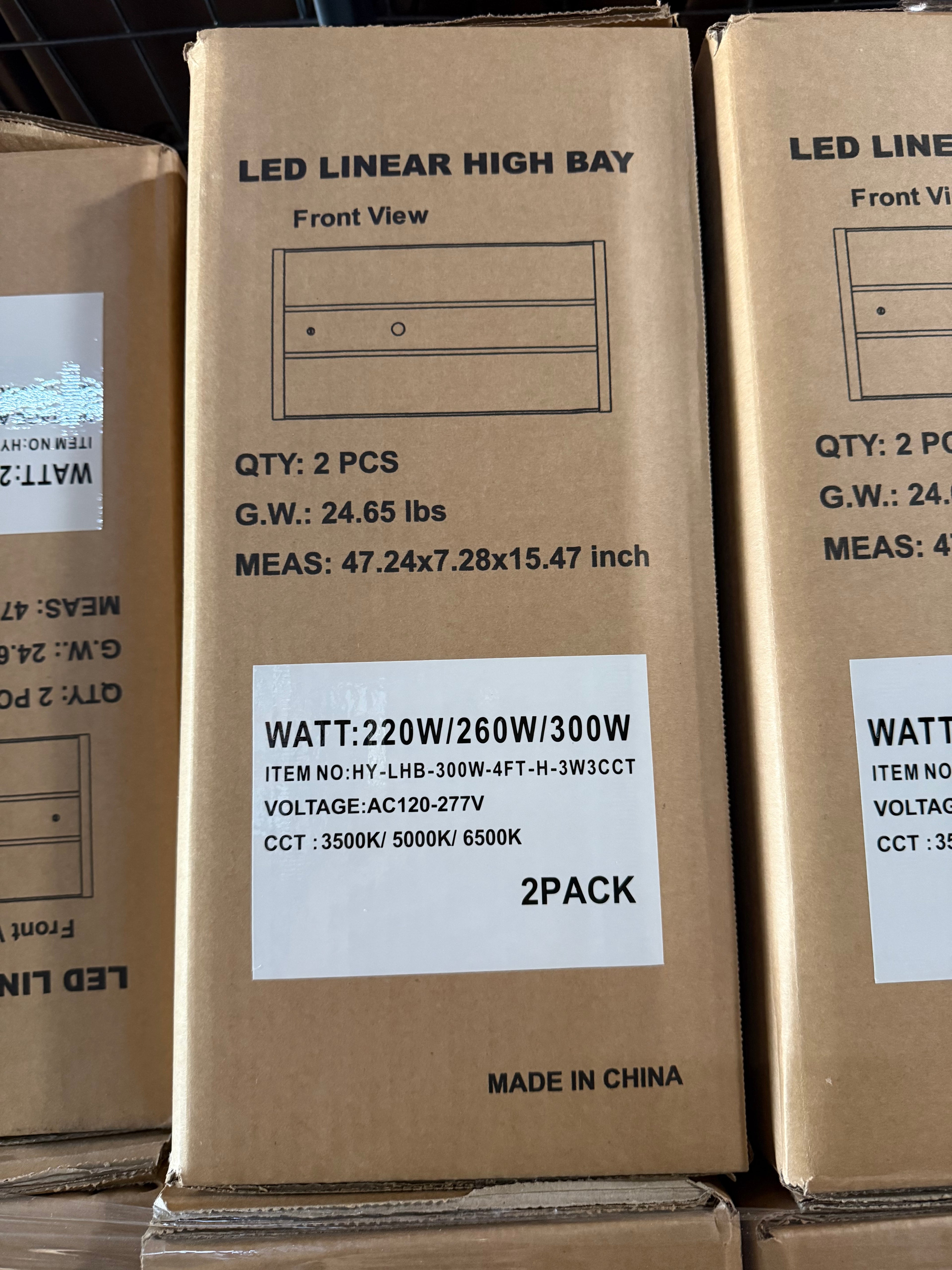 LED Linear High High Bay 300W Selectable 4FT 3500K 6500K Selectable