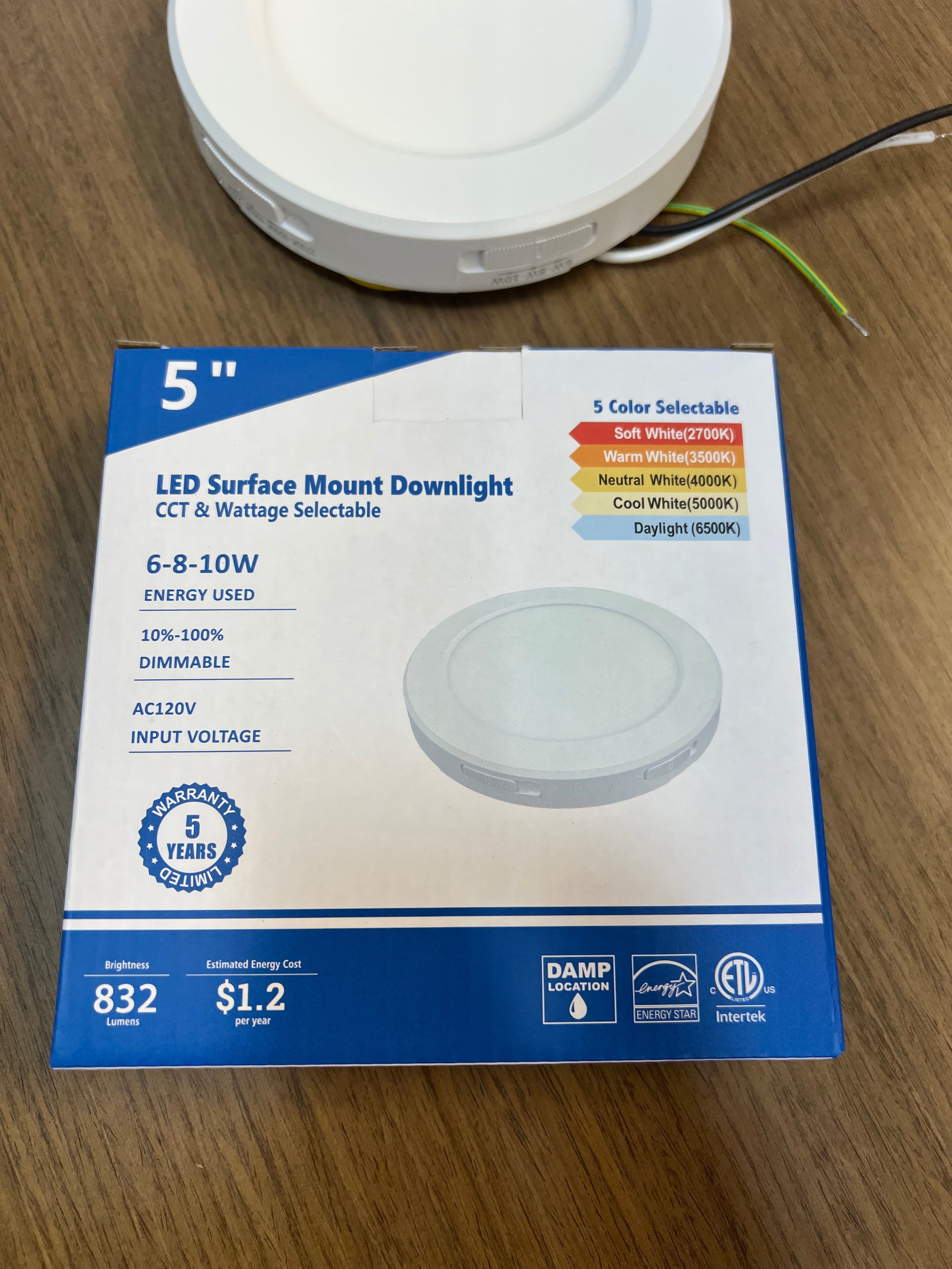 LED Surface mount downlight 5" SMD-R5-10W-CCT (WH)