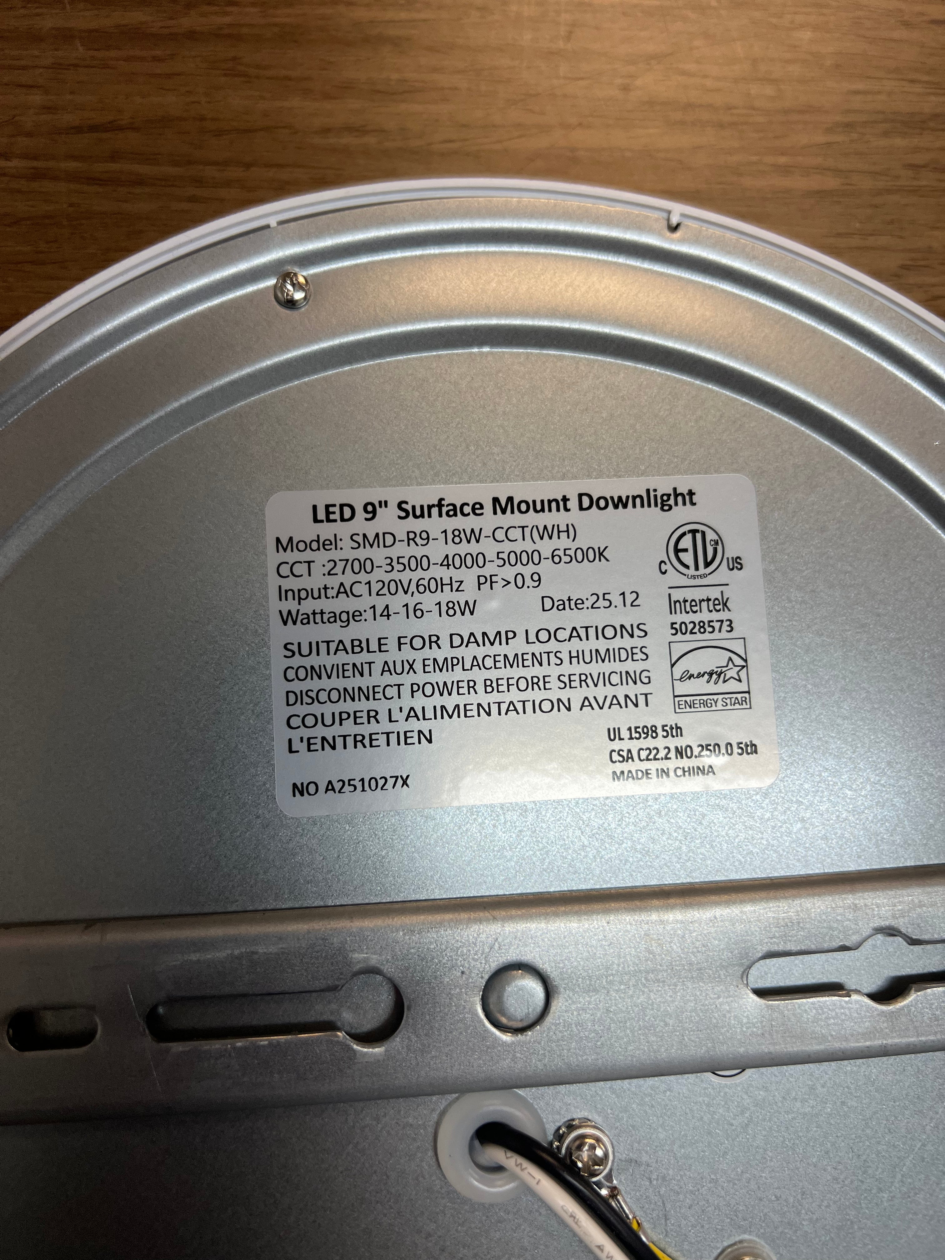 LED Surface mount downlight 9" SMD-R9-18W-CCT (WH)