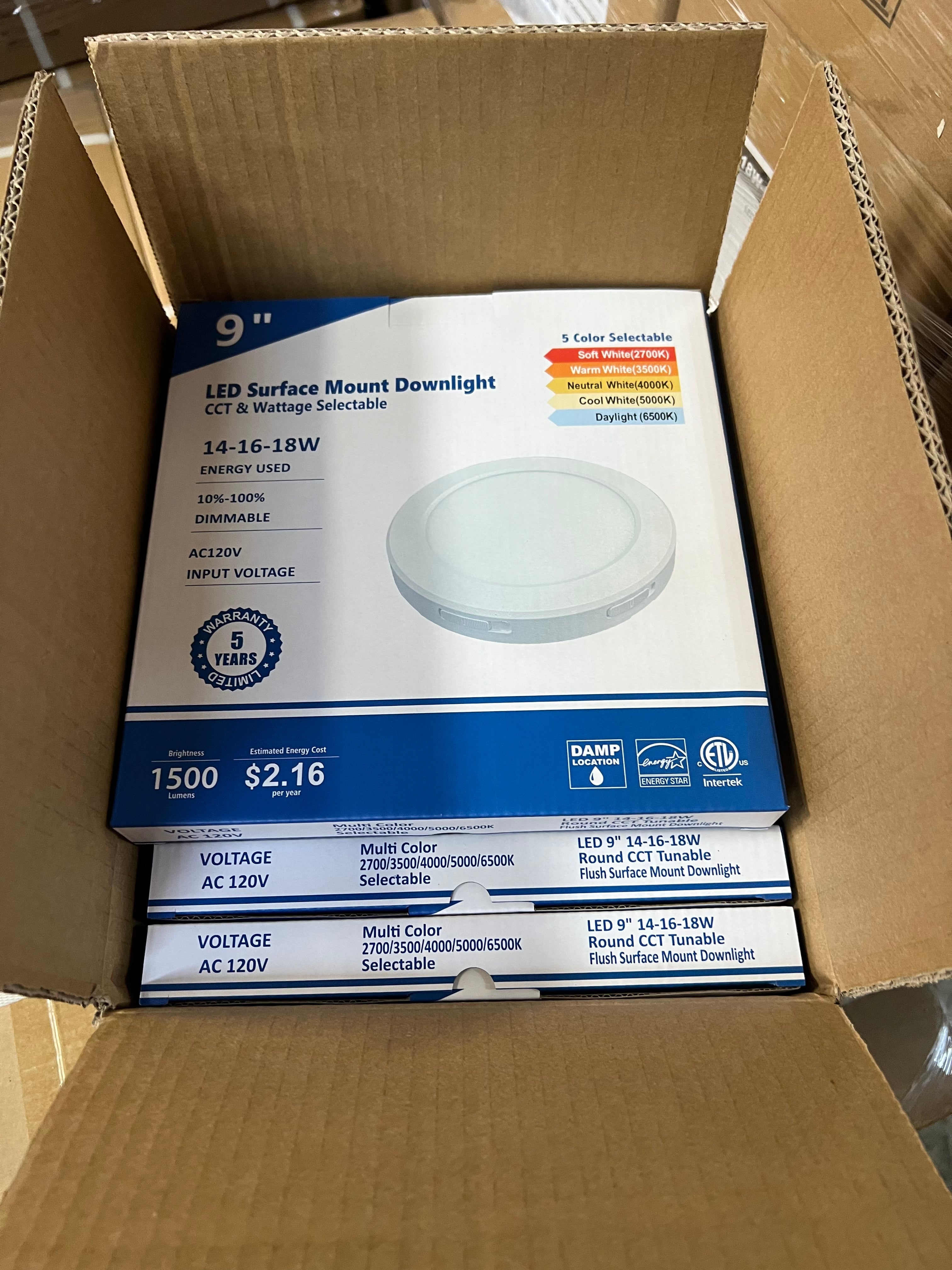 LED Surface mount downlight 9" SMD-R9-18W-CCT (WH)