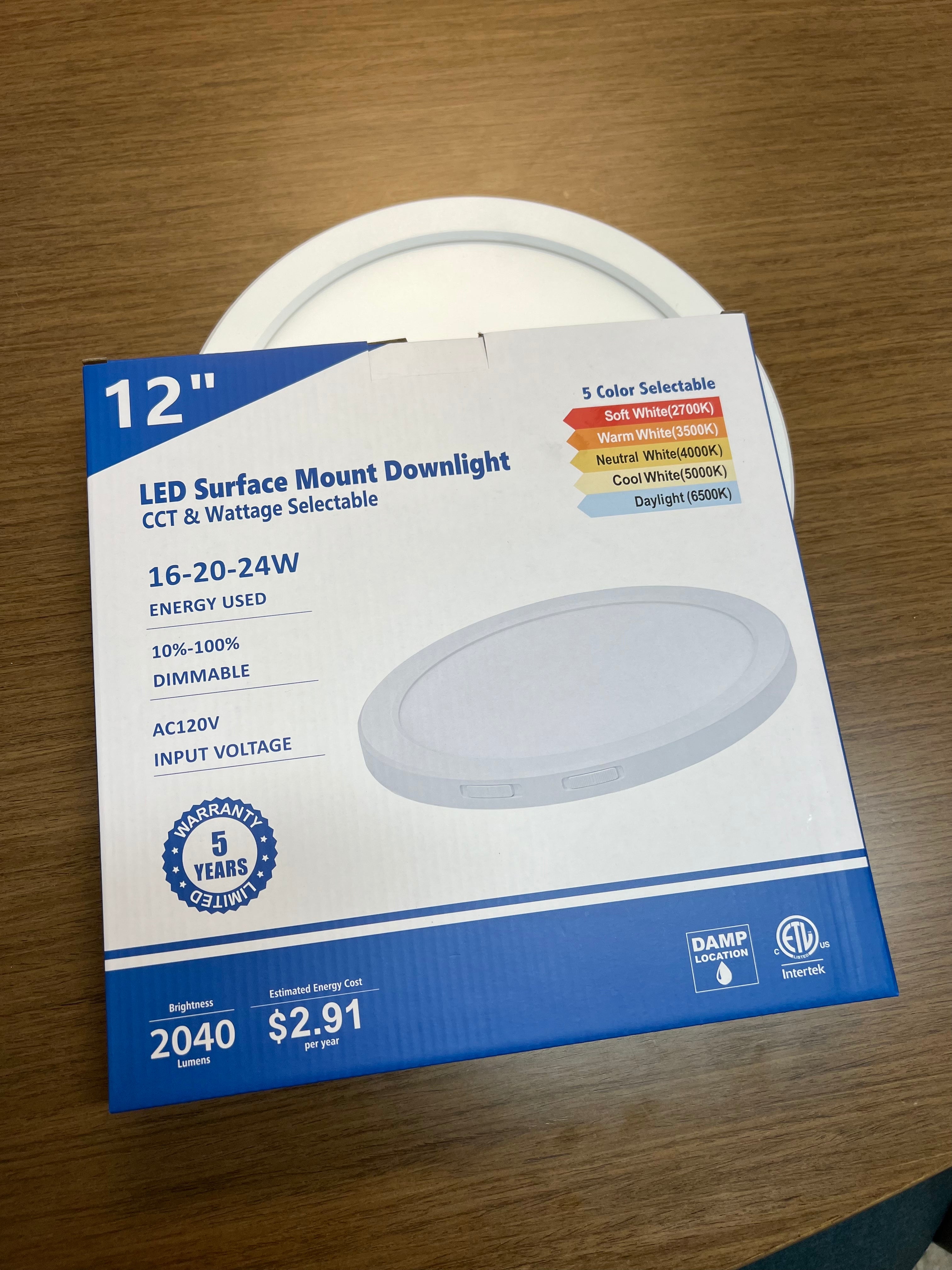 LED Surface mount downlight 12" SMD-R12-24W-CCT (WH)