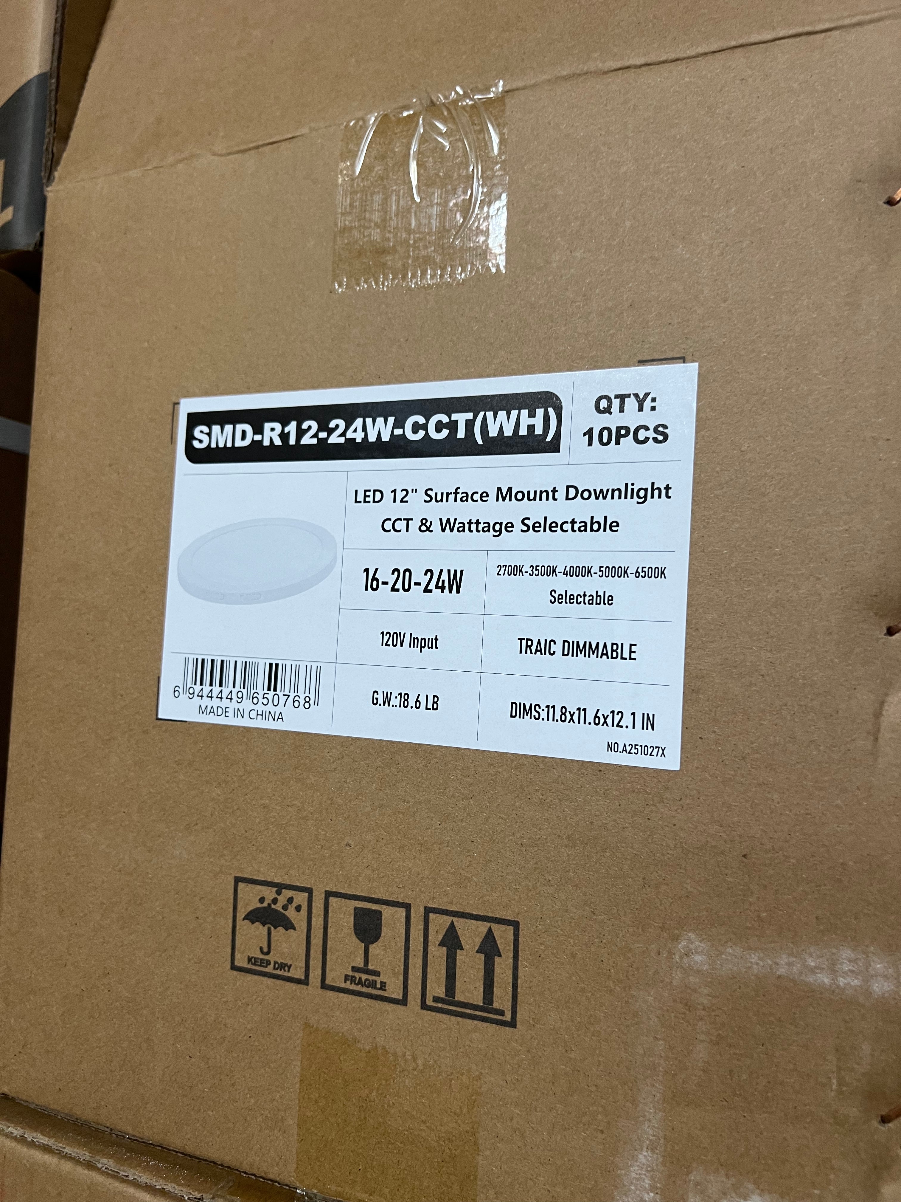 LED Surface mount downlight 12" SMD-R12-24W-CCT (WH)