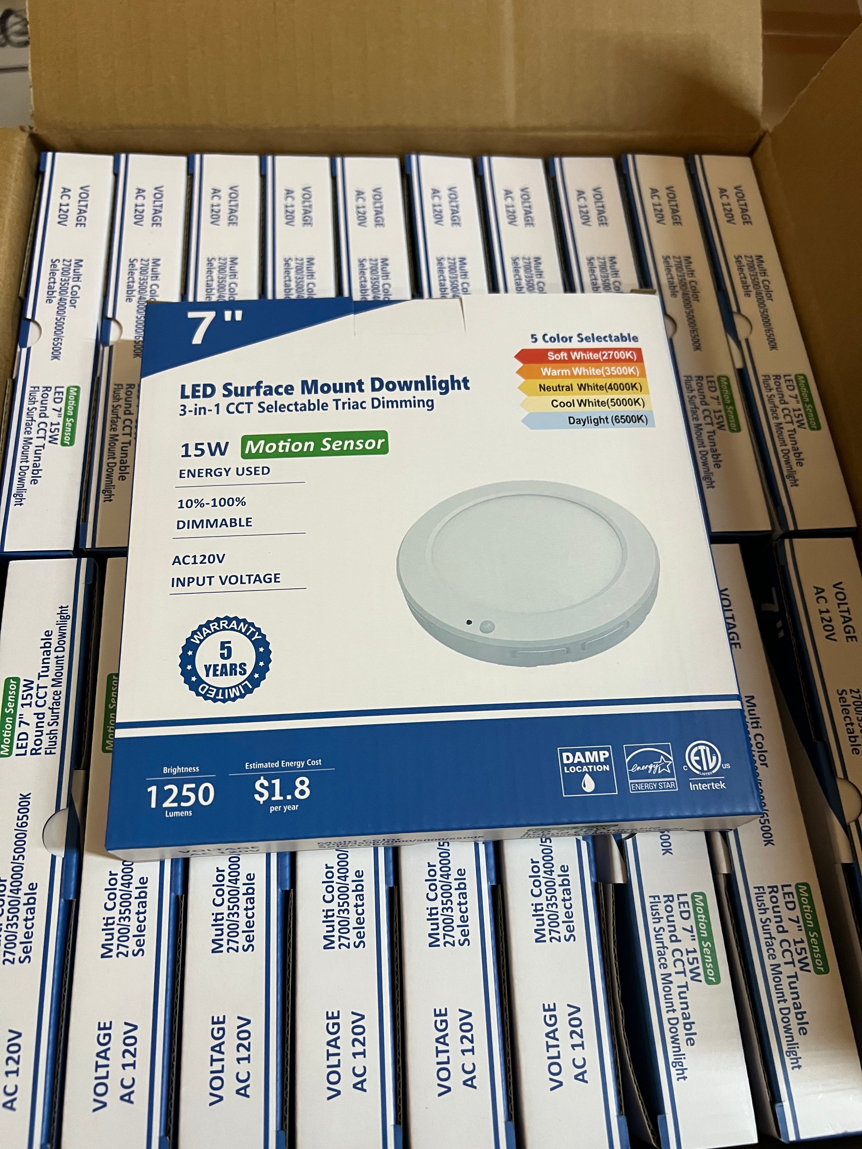 LED Surface mount downlight (with motion sensor) 7'' 15W SMD-R7-15W-CCT(MS)
