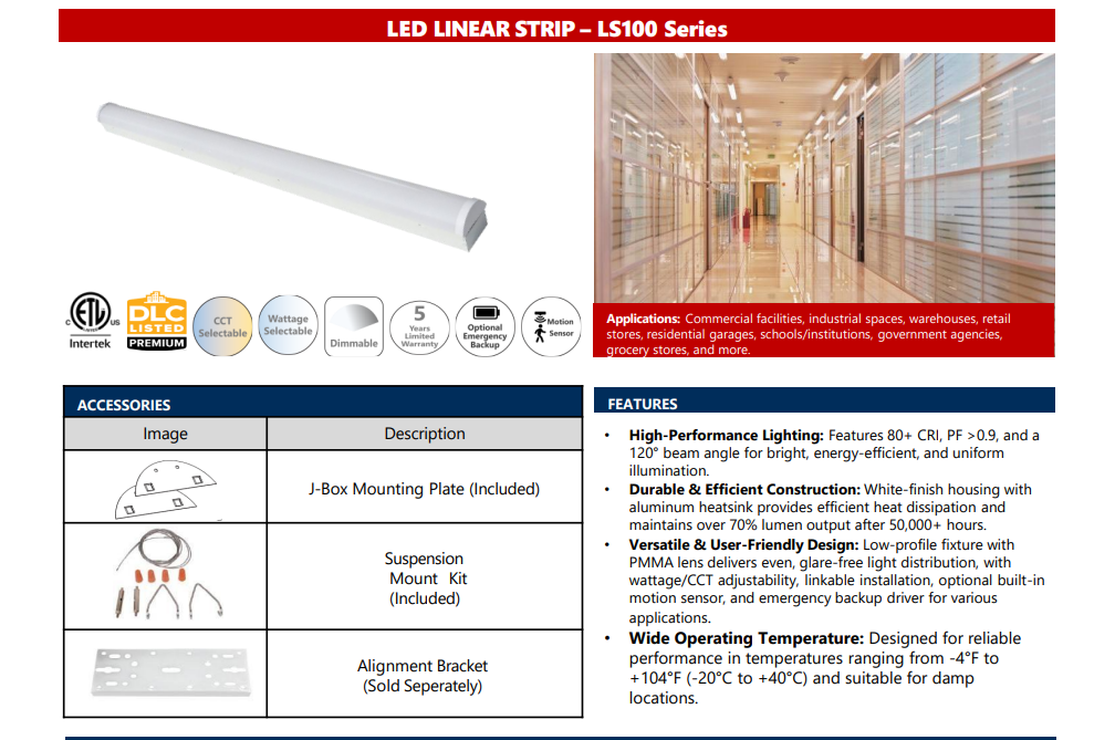 LED Linear Strip LS100 Series 4FT 3W3CCT