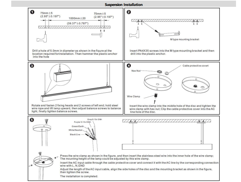 LED Suspended Up and Down Linear Light 4FT-LUD-50W-30K/40K/50K (WH)