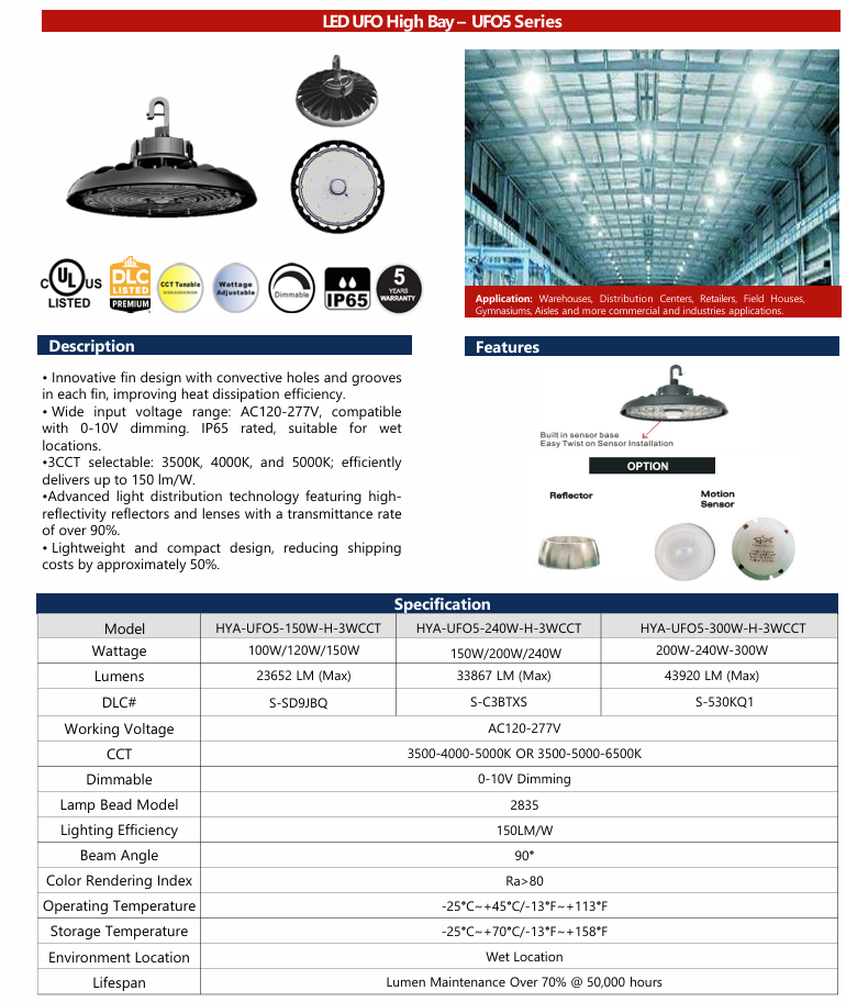 LED UFO5 Highbay 300W-H-3WCCT