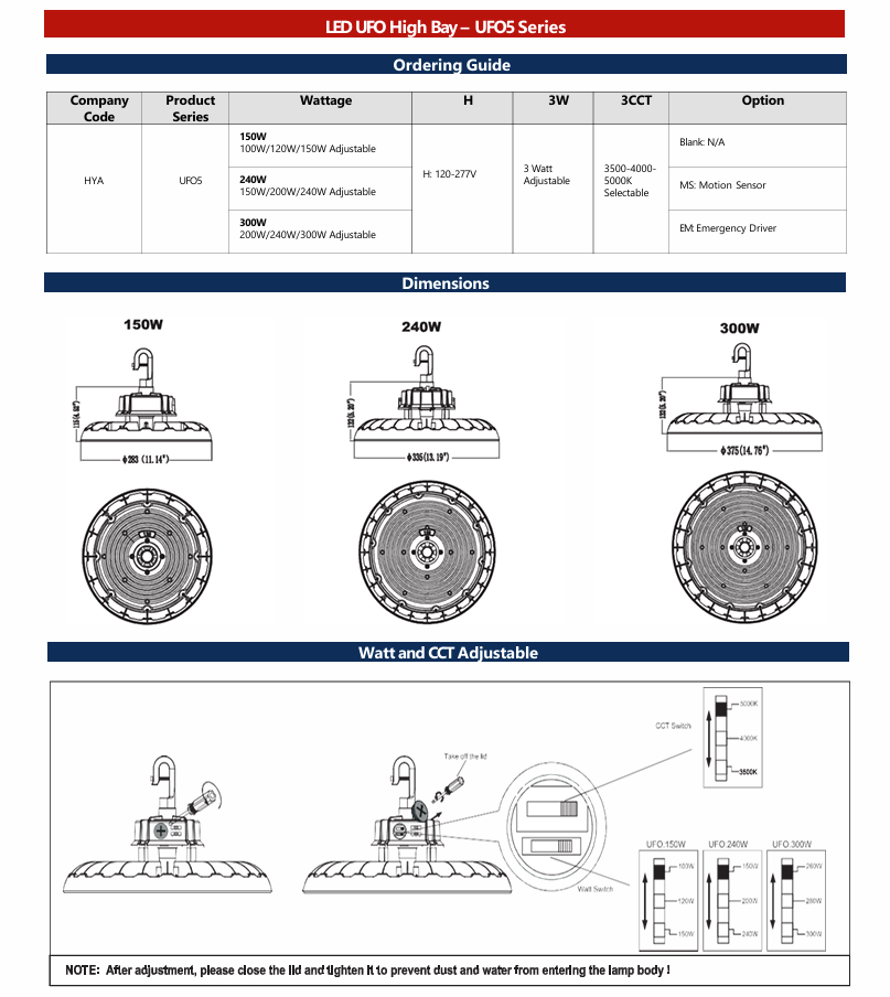 LED UFO5 Highbay 300W-H-3WCCT