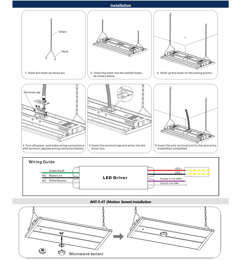 LED Linear High High Bay 300W Selectable 4FT 3500K 6500K Selectable