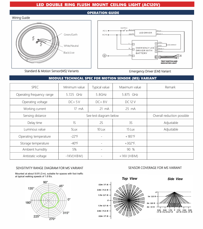 LED Flush Mount Ceiling Light Double Ring Style/14"/22W/5CCT Selectable/ DR14-22W-CCT (14")