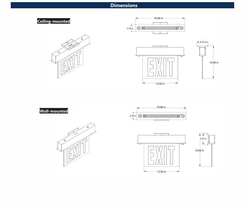 LED Emergency Lights/ Univerasl Mount/ 120-277V/ NYC Approved Metal Housing EX212-H/HV-B