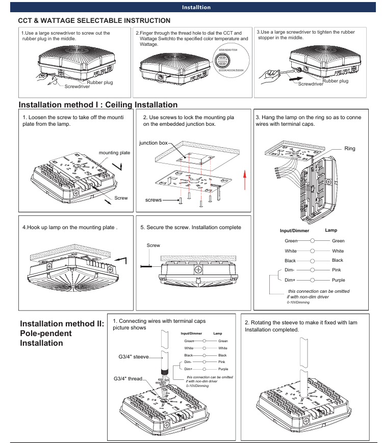 LED Garage Canopy 120-100-80W Selectable/ 3500-5000-6500K Selectable/120-277V/ WIth Sensor Base
